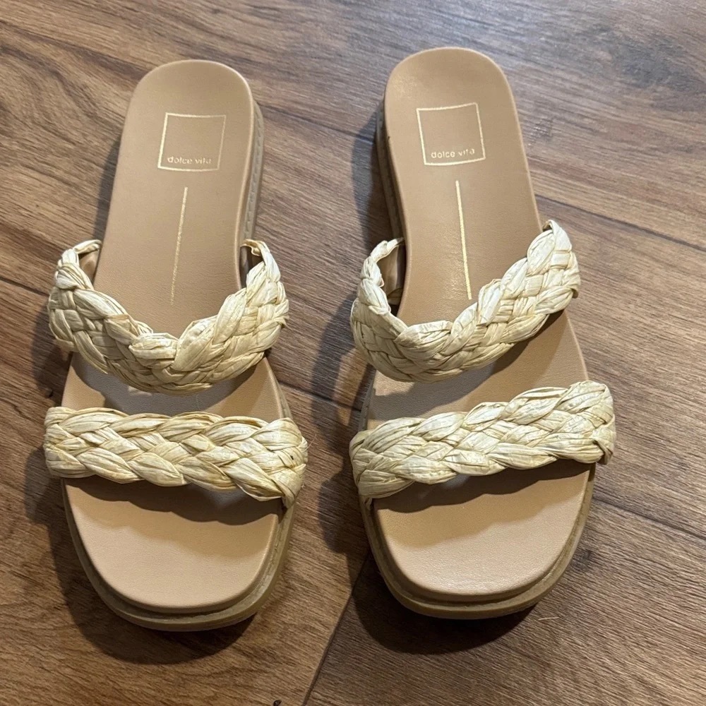 Dolce Vita Natural Braided Double-Strap Slide Sandals
